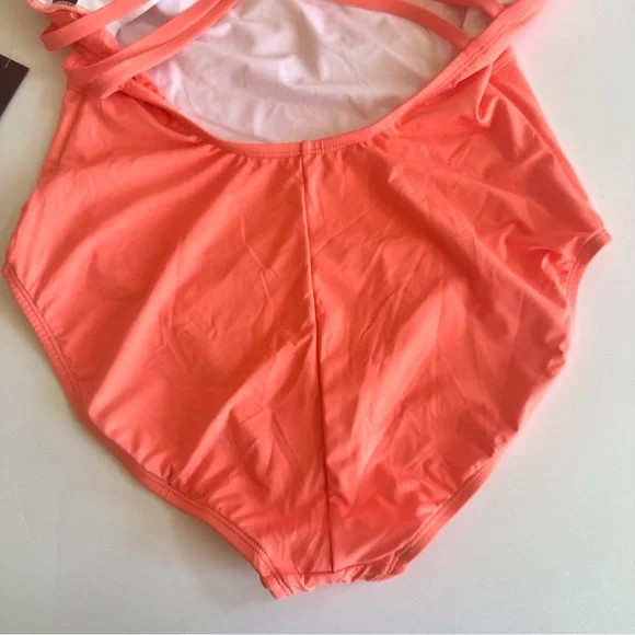 NWT La Blanca Island Goddess Criss Cross Back Strap One Piece Swim Orange Sz 14